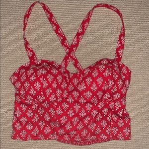 red patterned bustier crop top